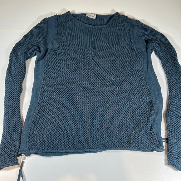 Wrap London Teal Open Knit Crew Neck Side Zip Sweater sz 6 - Picture 1 of 6